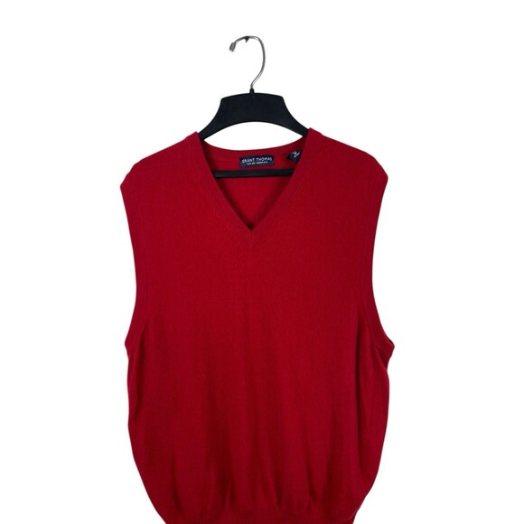 Grant Thomas 100% Cashmere Sweater Vest Red V-Neck Two Ply M Holiday Winter - Picture 2 of 11